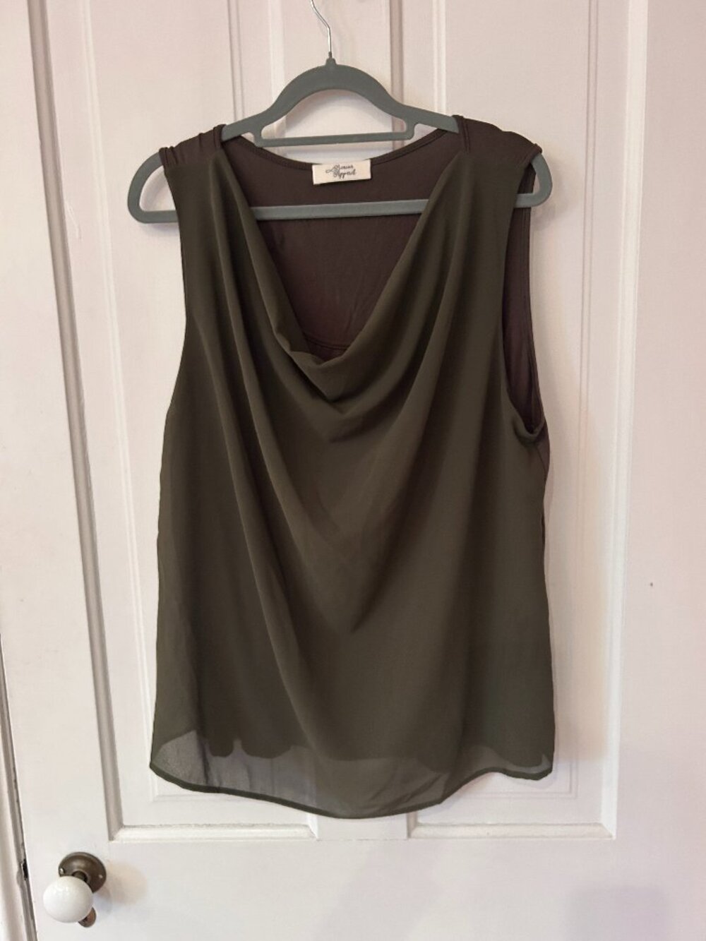 Beacon Stitch Fix Hope Cowl Neck Sleeveless Blouse Olive Green Chiffon NWT XL